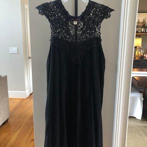 black mini dress with crochet accent-size S